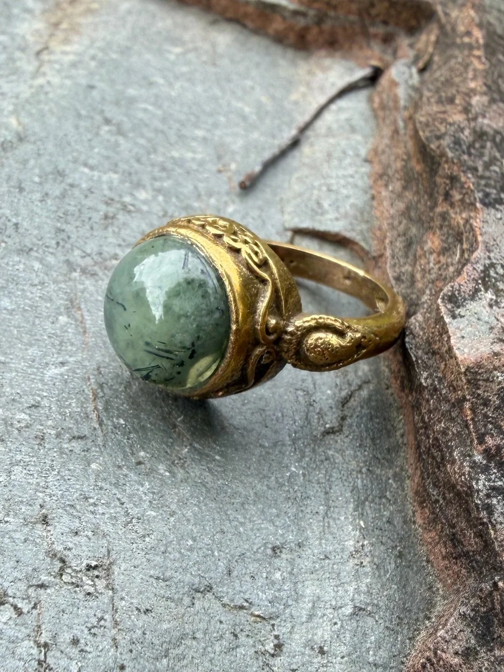 Genuine Gemstone Green Stone Dome Small Gold Pinky Ring 4